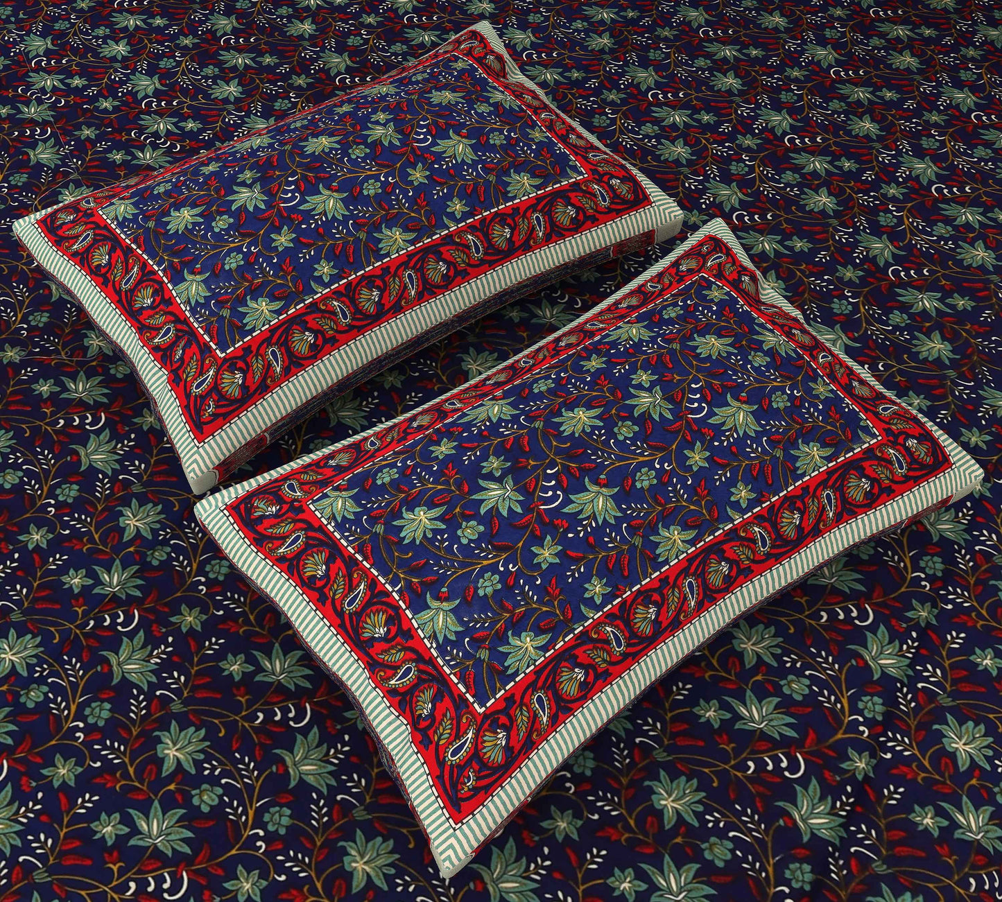 King Size Bagru Printed Bedsheet with Floral and Elephant Motifs Bedsheet a_13