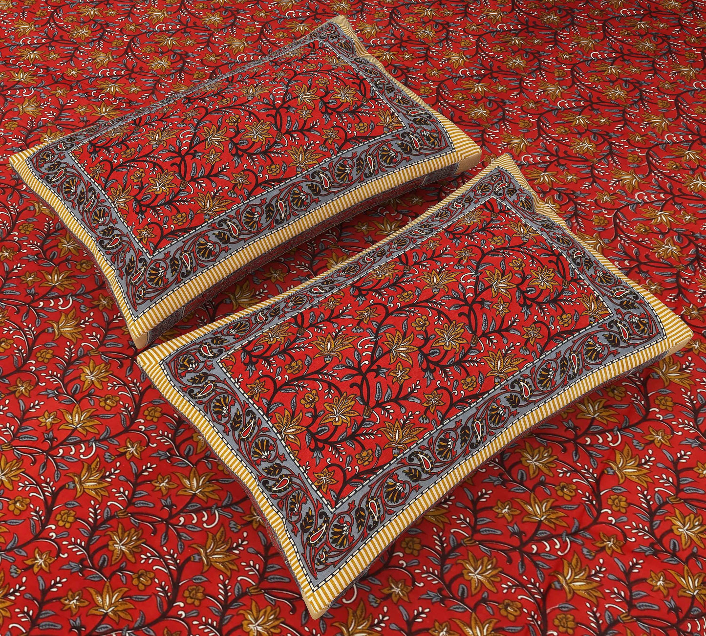 Jaipuri Red color Floral Kalamkari Printed Kind Size Bedsheet Bedsheet a_14