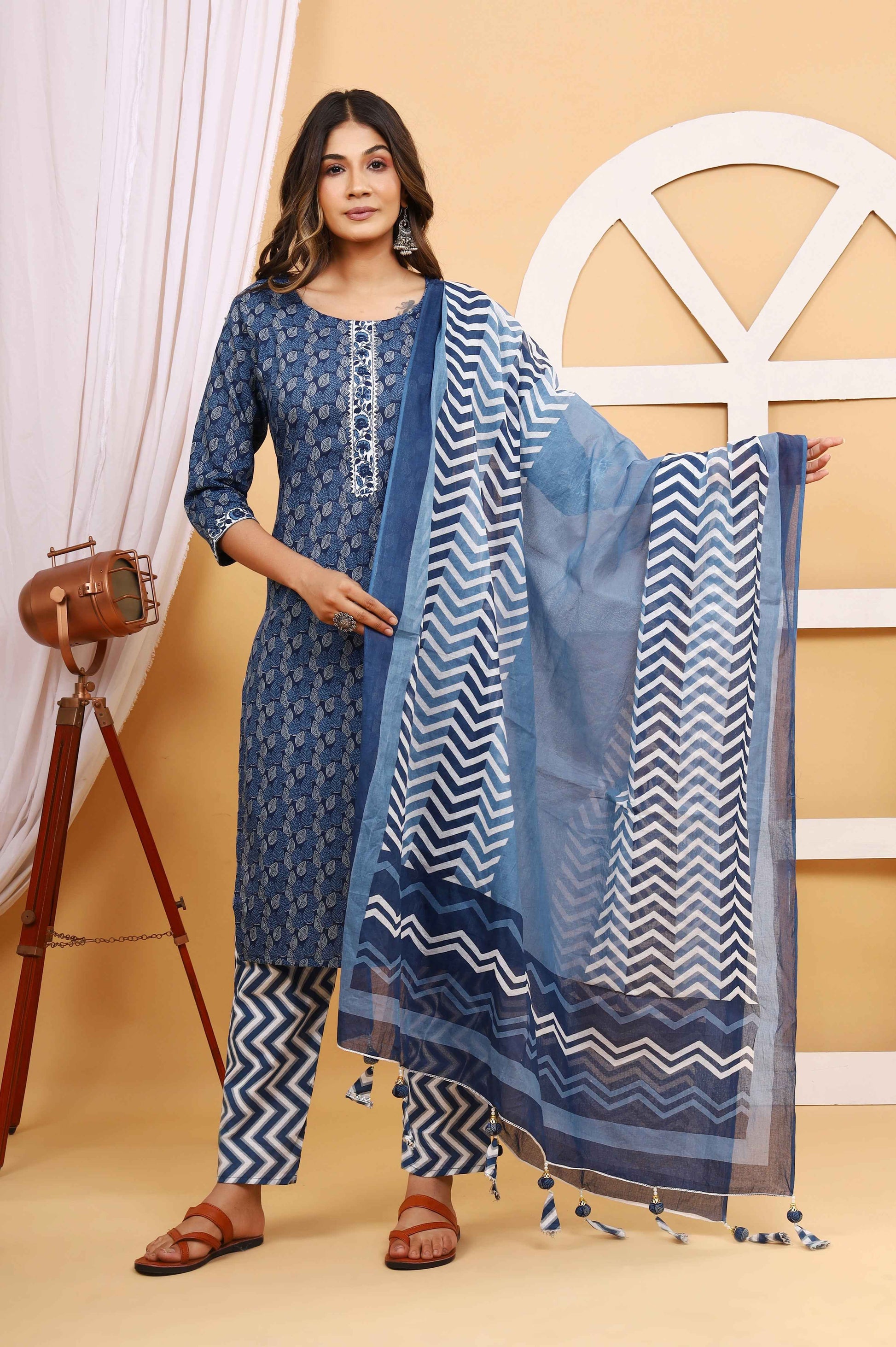 Srishti Textile Blue Kalamkari Kurti for Elegant Style Kurti blue-kalamkari-kurti-full-outfit-with-dupatta