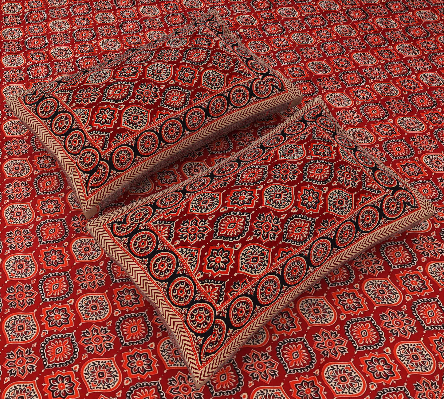 Maroon Mirage: King Size Ajrakh Geometric Printed Bedsheet Bedsheet c_18_fa8da0df-4dc3-4065-a9fe-ced59ea61bfa
