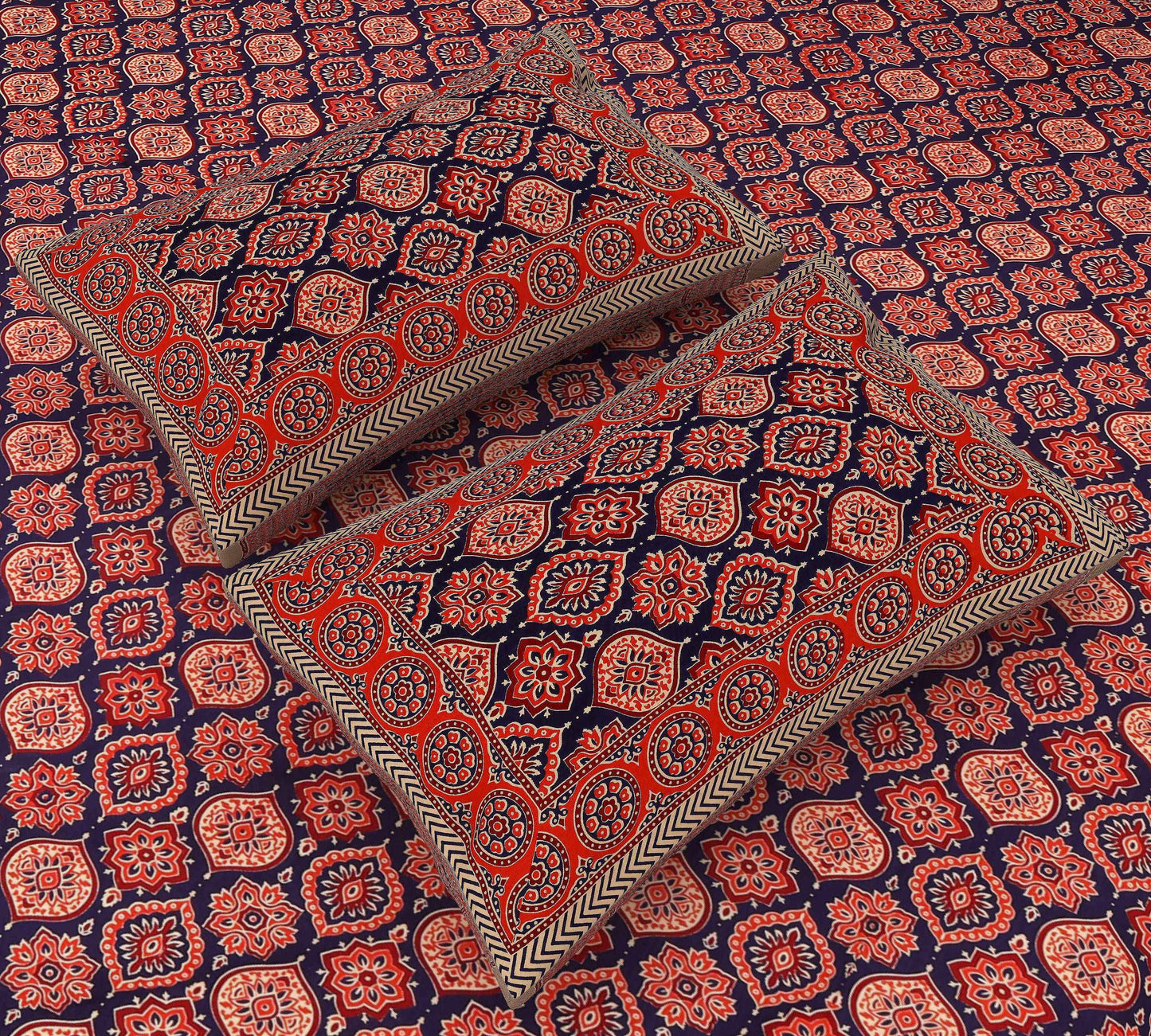 Jaipur Blues: King Size Bedsheet with Ajrakh Geometric Print Bedsheet c_20_3ef396ba-9f44-48ec-ba52-9695129bfda9