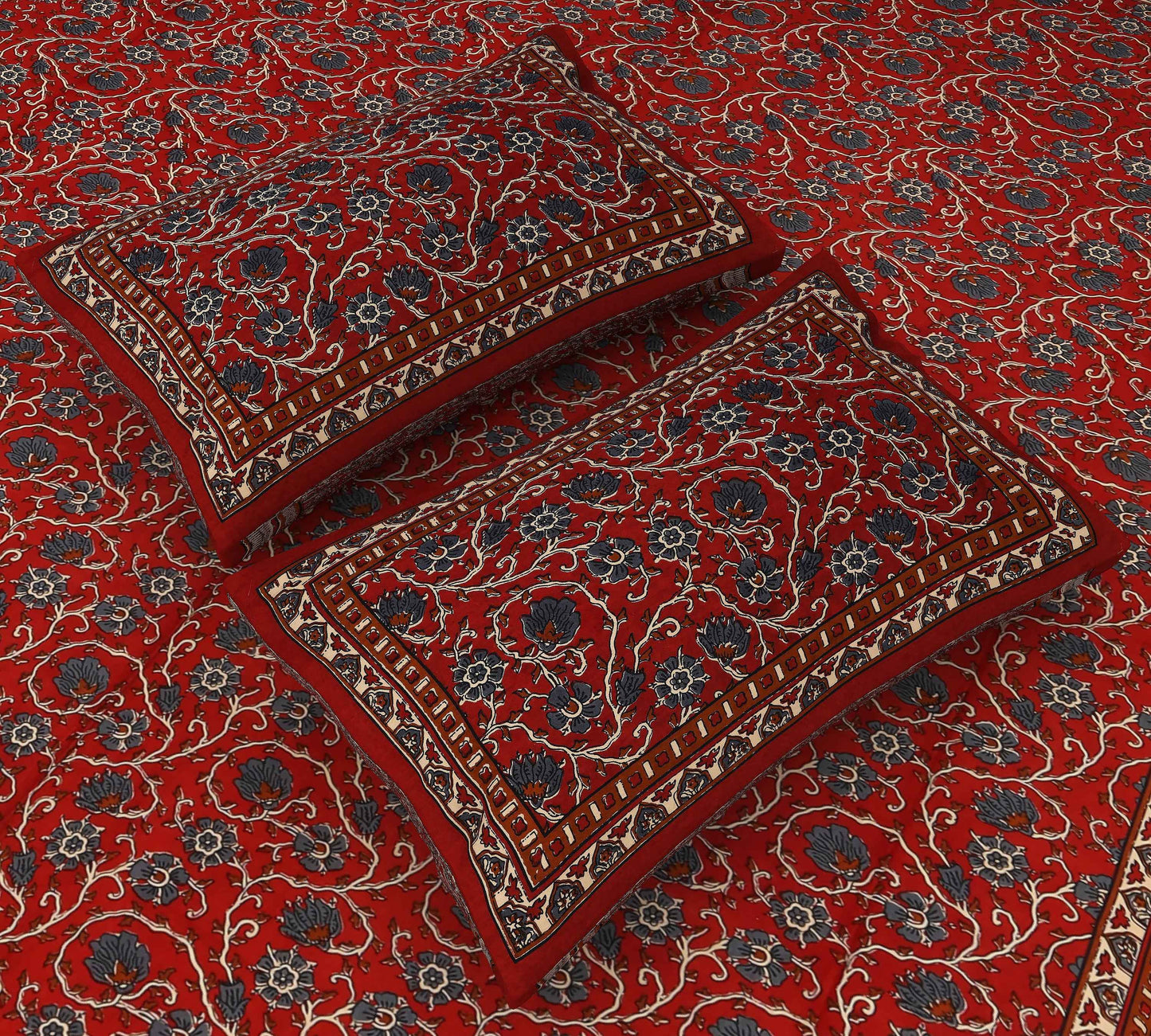 Mystic Maroon: Jaipuri King Size Kalamkari Floral Printed Bedsheet Bedsheet c_3_bd75ec35-ad90-4715-ba6c-abf2869acb02