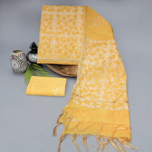 Srishti Textile Chanderi Floral Suit Material Chanderi Suit chanderi-floral-suit-material-yellow-printed-fabric-with-scarf