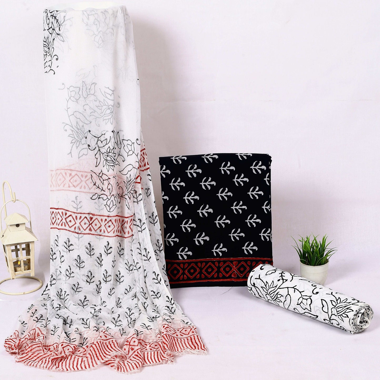 Srishti Textile Unstitched Cotton Suit with Chiffon Dupatta Unstiched cotton Suit Dress Material chiffon-dupatta-unstitched-fabric-cream-leaf-pattern-border-_1