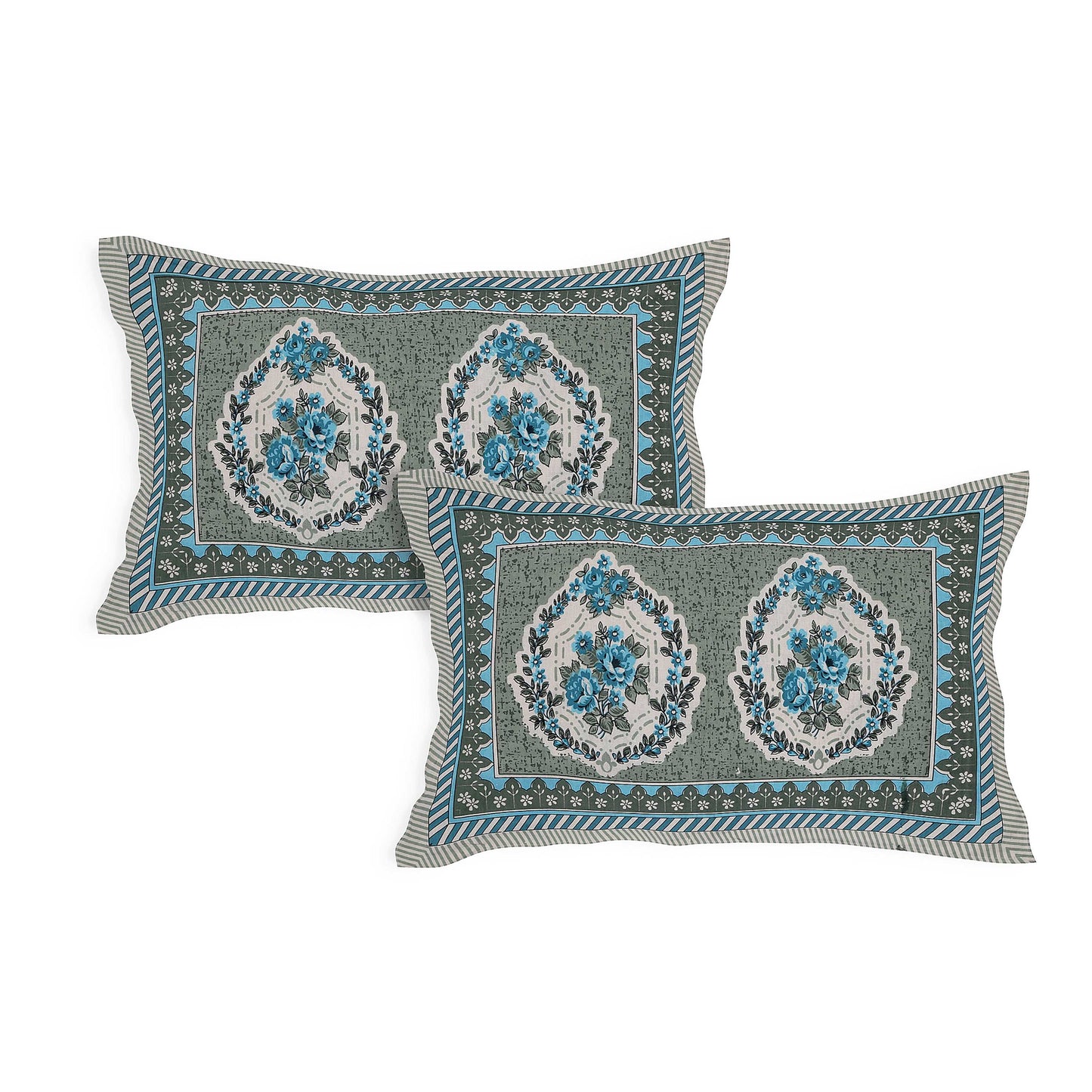 Srishti Textile Cotton Boota Bedsheet Online - King Size KING SIZE BEDSHEET cotton-boota-bedsheet-online-blue-floral-pillow-covers-_4