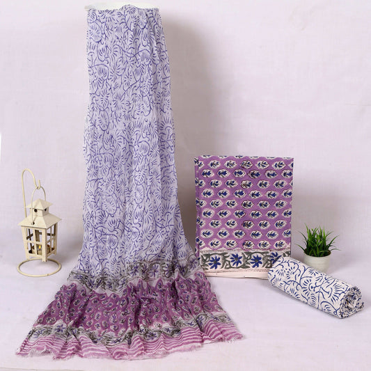 Srishti Textile Cotton Unstitched Suit with Chiffon Dupatta Unstiched cotton Suit Dress Material cotton-unstitched-suit-with-chiffon-dupatta-floral-designs-purple-_1