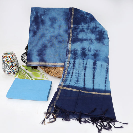 Cyan Shibori Suit Material by Srishti Textile Chanderi Suit cyan-shibori-suit-material-handcrafted-blue-fabric