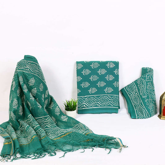Srishti Textile Unstitched Cotton Suit with Discharge Printed Fabric and Dupatta Unstiched cotton Suit Dress Material discharge-printed-fabric-with-dupatta-teal-embroidered-set-_1
