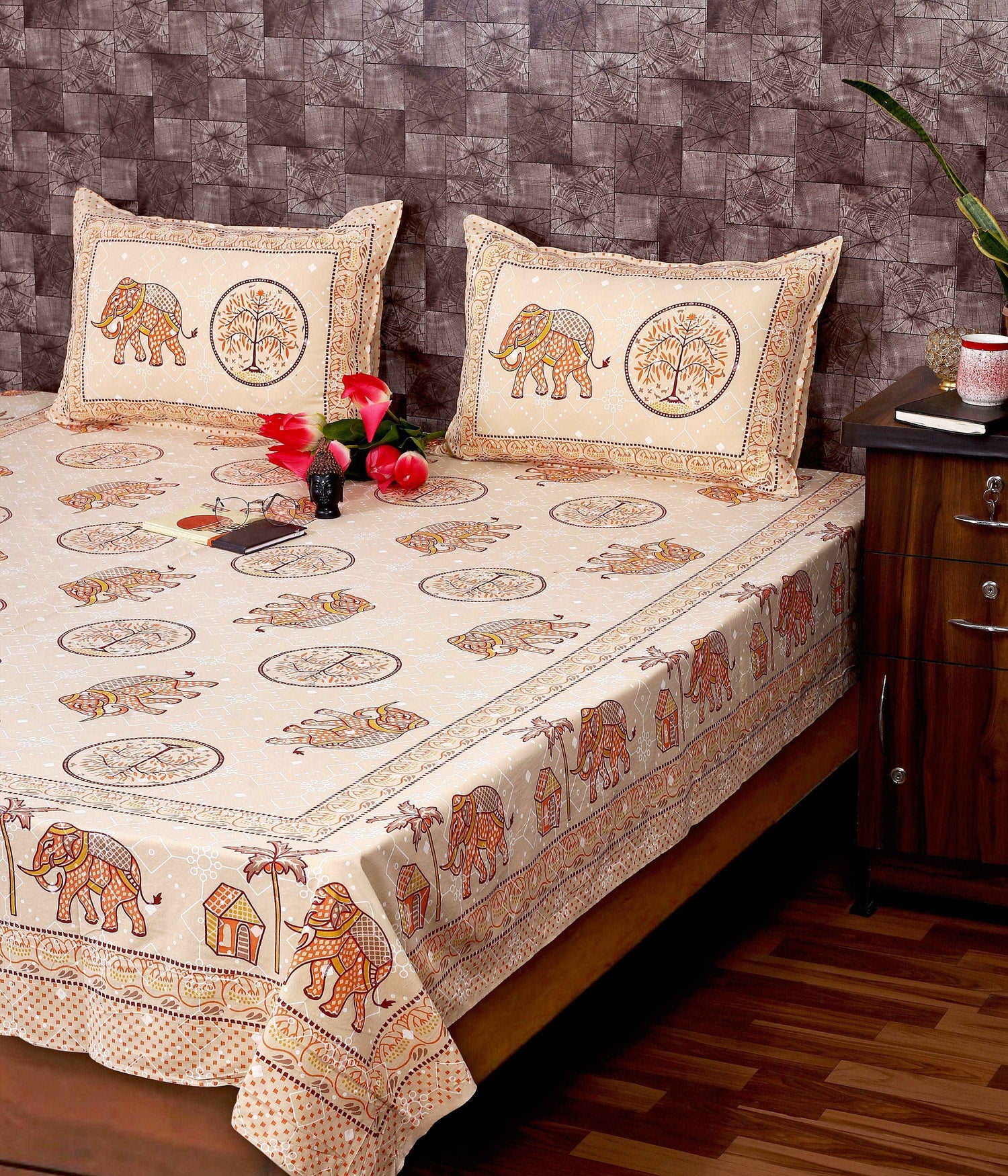 Srishti Textile Elephant Print Cotton Bedding Set Bedsheet elephant-print-cotton-bedding-double-bed-cover