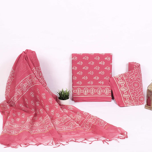 Srishti Textile Floral Booti Discharge Print Fabric Suit Unstiched cotton Suit Dress Material floral-booti-discharge-print-fabric-pink-saree-dupatta-set-_1