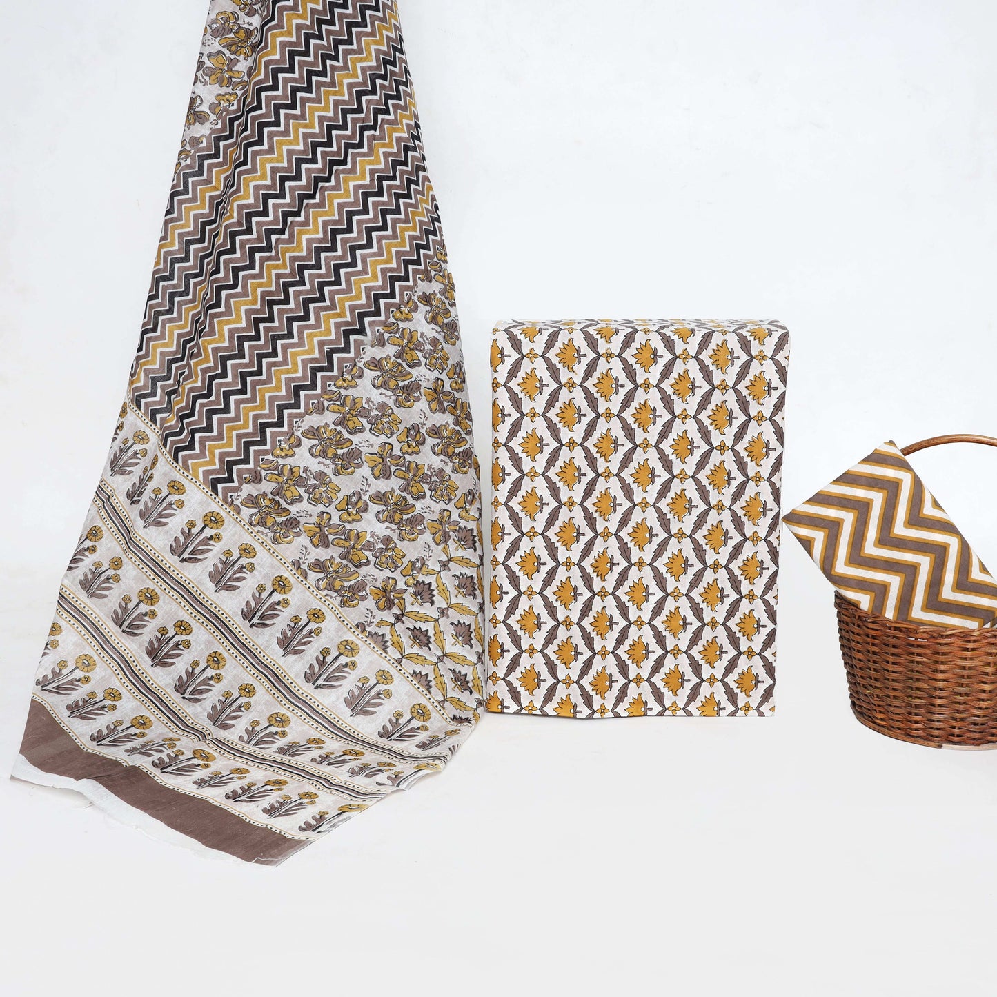 Srishti Textile Floral Booti Unstitched Fabric Suit Material Unstiched cotton Suit Dress Material floral-booti-unstitched-fabric-brown-and-white-patterns-_1