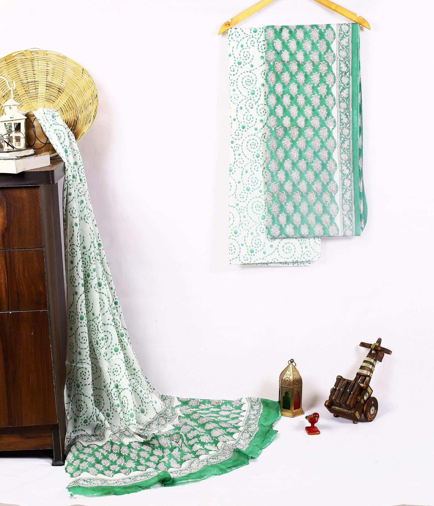 Srishti Textile Green Floral Booti Fabric Suit Material Unstiched cotton Suit Dress Material green-floral-booti-fabric-white-green-pattern-_1