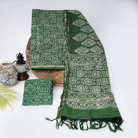 Srishti Textile Green Floral Chanderi Suit Material Chanderi Suit green-floral-chanderi-suit-material-patterned-fabric-set-_1