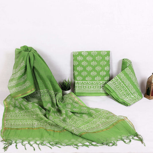 Srishti Textile Green Floral Handblock Cotton Suit Unstiched cotton Suit Dress Material green-floral-handblock-cotton-suit-scarf-and-fabric-set-_1