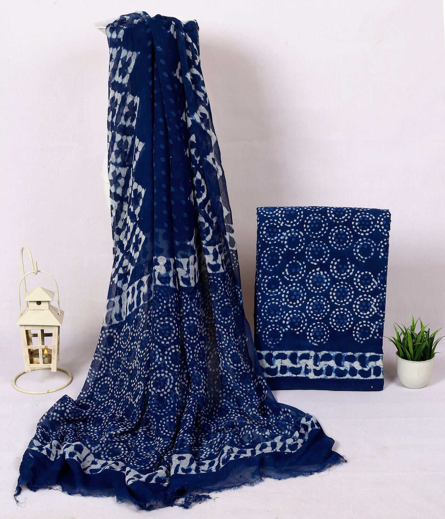 Srishti Textile Indigo Cotton Dress Material - Unstitched Suit Unstiched cotton Suit Dress Material indigo-cotton-dress-material-scarf-and-fabric-set-_1