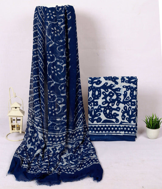 Indigo Cotton Unstitched Suit by Srishti Textile Unstiched cotton Suit Dress Material indigo-cotton-unstitched-suit-printed-dupatta-and-fabric-_1