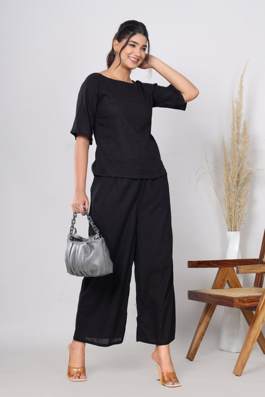 Srishti Textile Khadi Black Co-Ord Set for Stylish Comfort Cord Set khadi-black-co-ord-set-front-view-model
