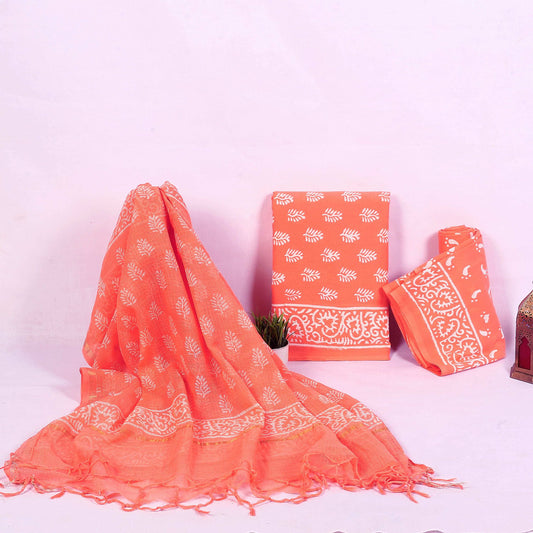 Srishti Textile Unstitched Cotton Suit with Kota Doria Dupatta Fabric Unstiched cotton Suit Dress Material kota-doria-dupatta-fabric-black-white-floral-pattern-_1