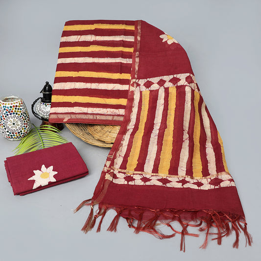 Srishti Textile Maroon Chanderi Dress Material Set Chanderi Suit maroon-chanderi-dress-material-striped-pattern-with-fringes