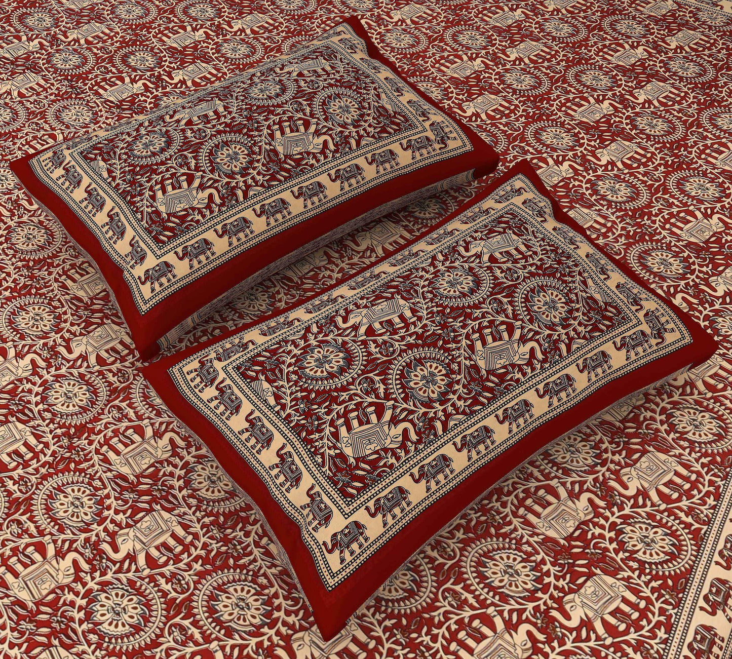 Srishti Textile Maroon Geometric Cotton Bedsheet Bedsheet maroon-geometric-cotton-bedsheet-close-up-pillows