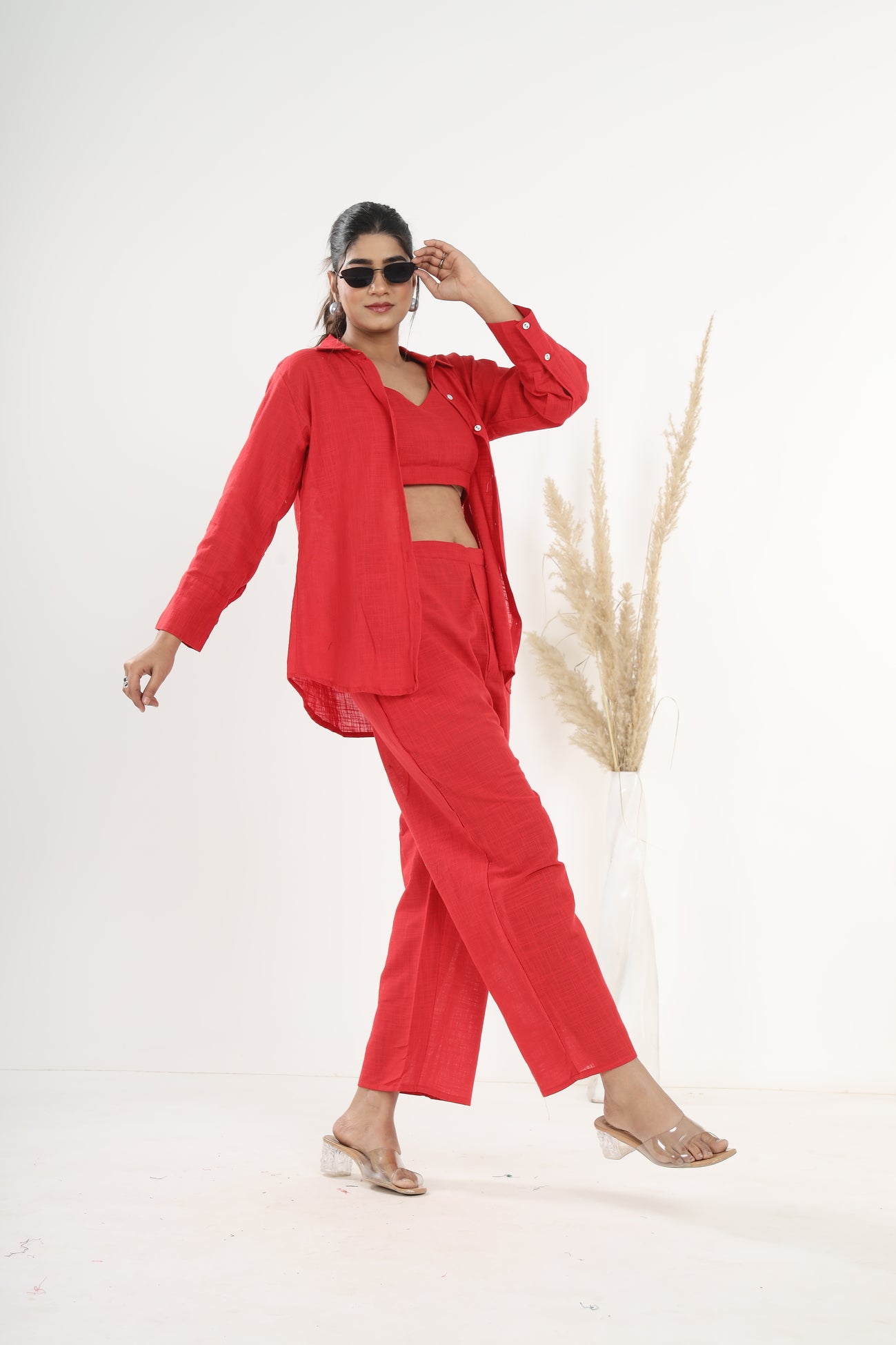 Srishti Textile Red Khadi Co-ord Set for Stylish Comfort Cord Set red-khadi-co-ord-set-fashion-offer-shirt-pants