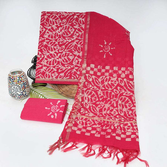 Floral Chanderi Fabric by Srishti - Elegant Suit Collection Chanderi Suit srishti-floral-chanderi-fabric-pink-handcrafted-pattern-_1