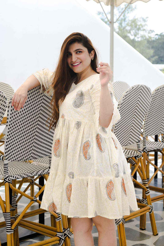 Srishti Textile White Cotton Short Kurti for Women Short Kurti vendor-white-cotton-short-kurti-model-sitting-charm