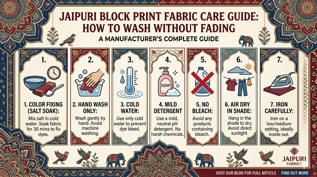 How to Wash Jaipuri Block Print Fabric Without Fading: A Manufacturer's Complete Care Guide
