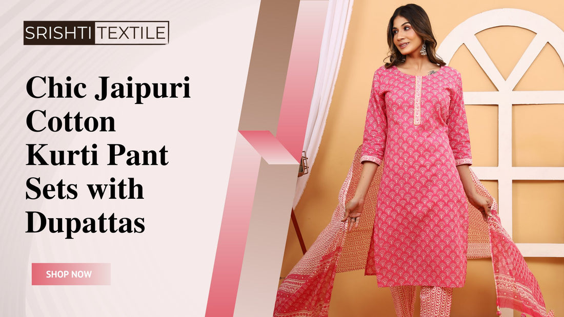 Chic Jaipuri Cotton Kurti Pant Sets with Dupattas