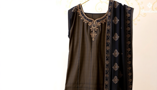 Black Embroidered Chanderi Salwar Kameez by Pisara - Limited Stock Available!