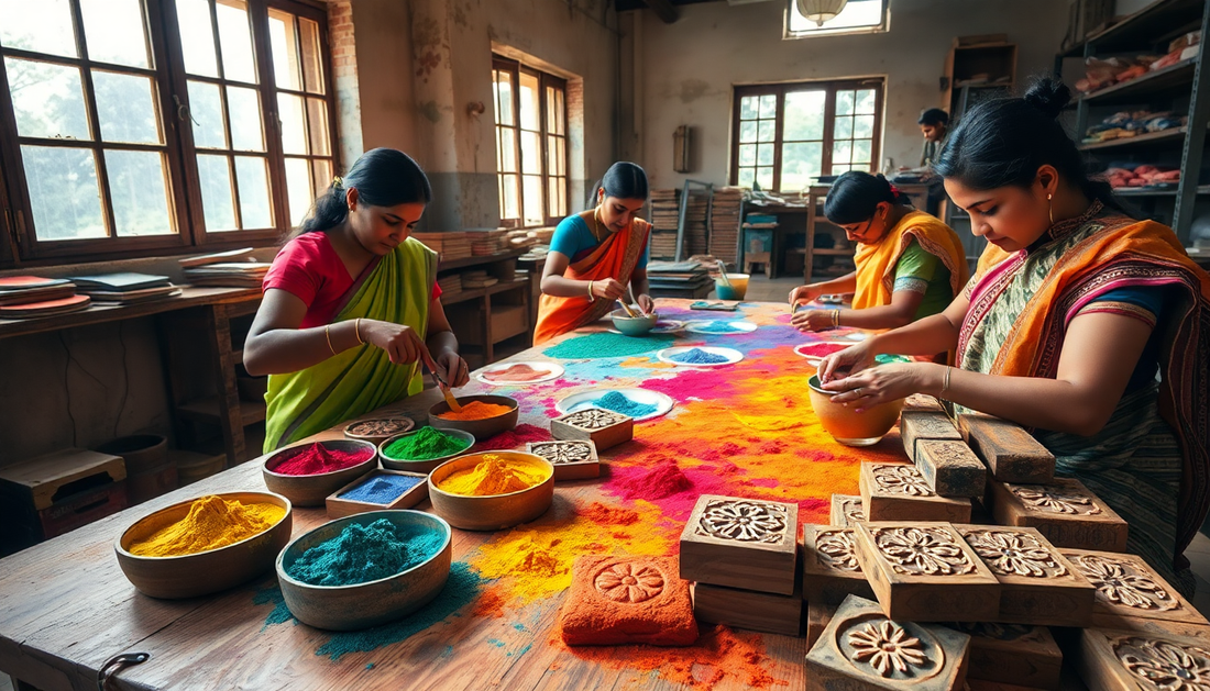 Unlocking the Intricacies of Color Mixing in Srishti Textile's Hand Block Printing