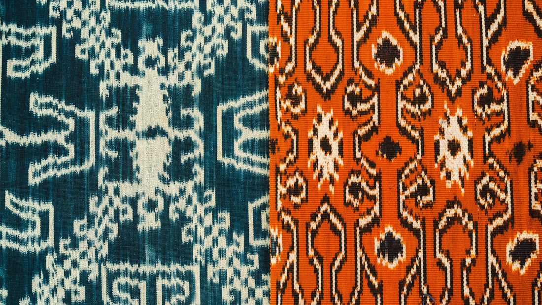 Two pieces of patterned fabric in complementary colors.