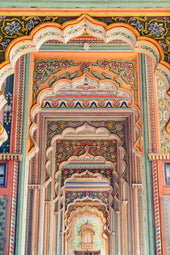 Intricate colorful arches and doorways of an ornate building