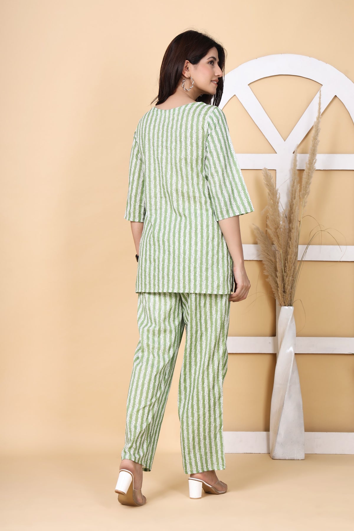 Green Stripe printed co-ord set – make to order wholesale – view 2
