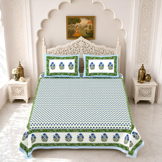 Premium Royal Block Green Tulip Border Cotton Double Bedsheet 90x108 with 2 Pillow Covers Bedsheet 1-BknfPZDlYhv_GJCM1CP5ROBJ8jrkAmc_w2000