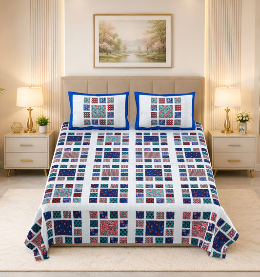 Kalashree Blue Patchwork Check Premium Cotton Double Bedsheet 100x108 with 2 Pillow Covers Bedsheet 1-HIqkebdVPpx6oPFa2XBGujM8060xKZE_w2000