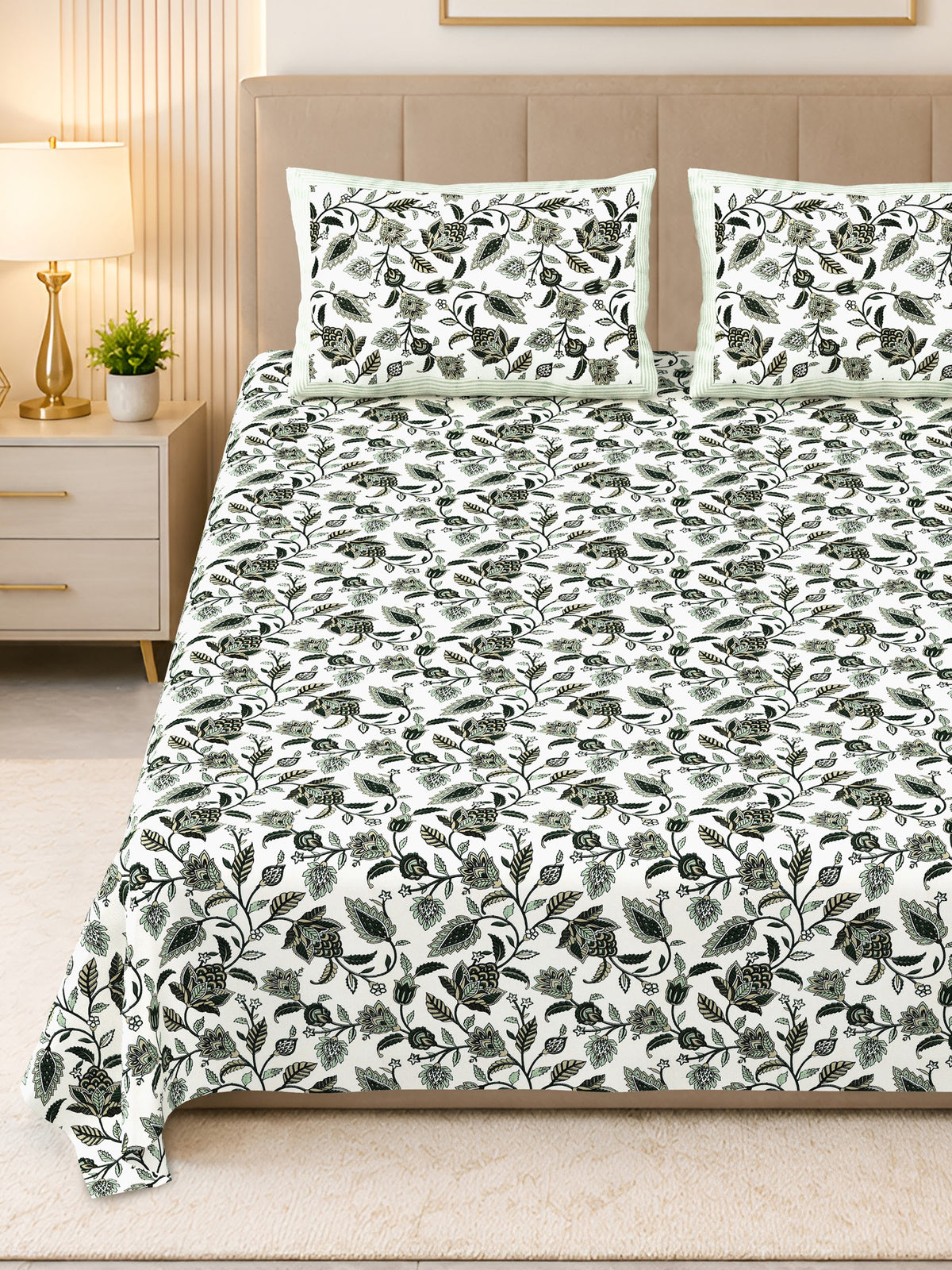 Kalashree Black Floral Jaal premium cotton double bedsheet 100x108 with 2 pillow covers – black – wholesale Jaipur – view 3
