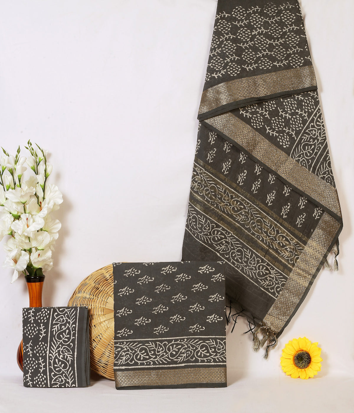 Maheshwari Silk Hand Block Print Suit Material | Saleti Buti – Charcoal Buti | Charcoal Grey | Golden Zari Border | Wholesale Suit Material 1-LVeWP8pB7nxSo5yd1b5BtIGNKFl890C_w2000