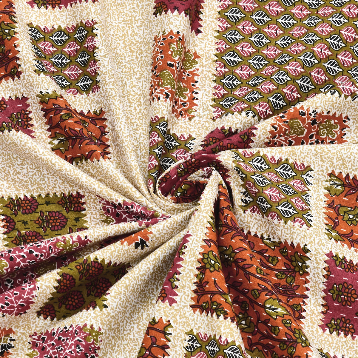 Kalashree Rust Patchwork Check premium cotton double bedsheet 100x108 with 2 pillow covers – rust and multicolour – wholesale Jaipur – view 6