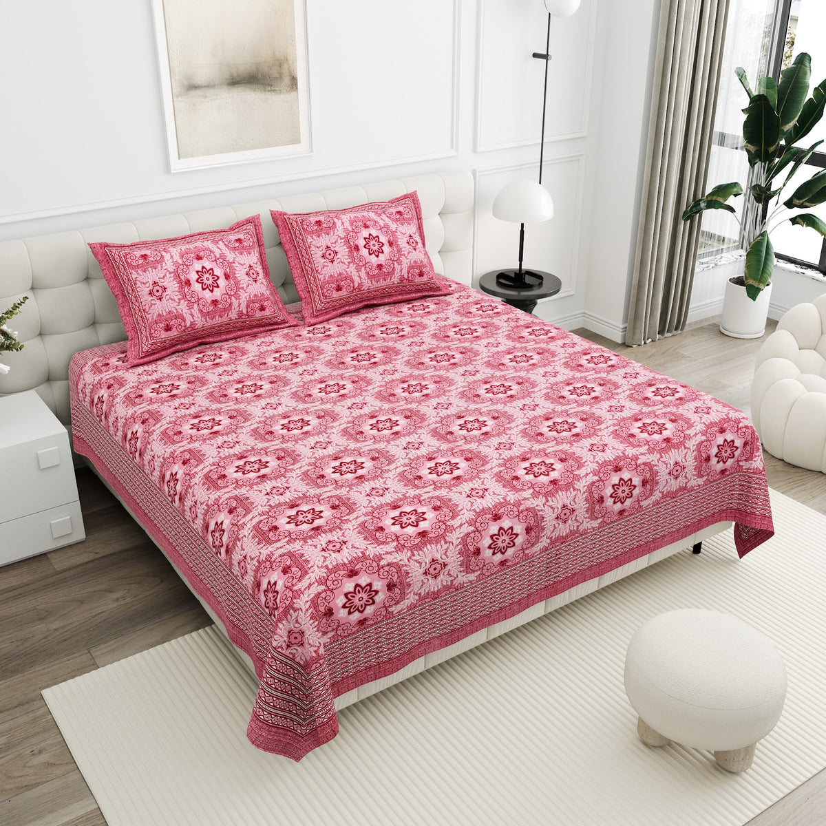 Gulabi Rose Medallion Cotton Double Bedsheet 90x108 with 2 Pillow Covers Bedsheet 1-dlv02QGUDtAiOKuovMVE-LvDFjrMMhl_w2000
