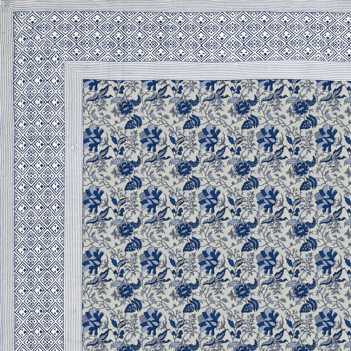 Indigo Floral Bel pure cotton double bedsheet 90x108 – Unnati collection – view 4