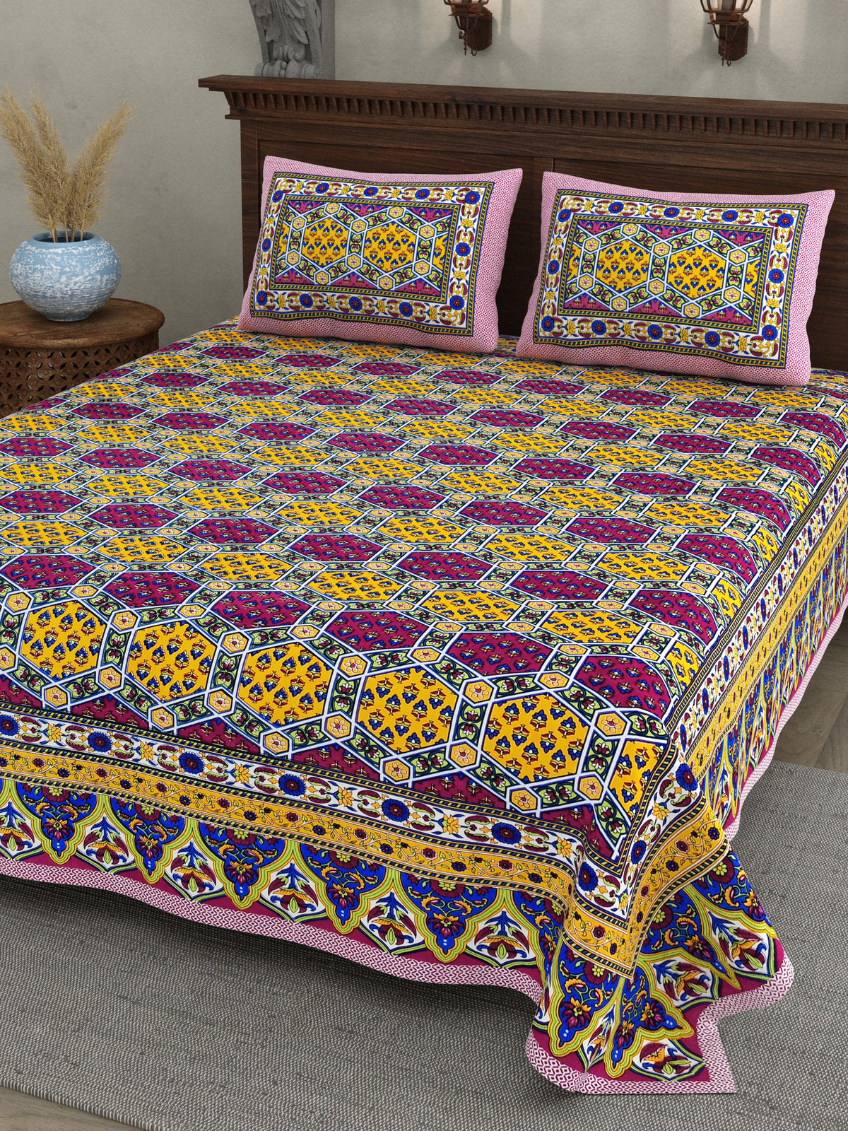Gulabi Magenta Hexagon Cotton Double Bedsheet 90x108 with 2 Pillow Covers Bedsheet 1-pfUQXiGud8wArGdnHW1PskPGYVYEXyZ_w2000