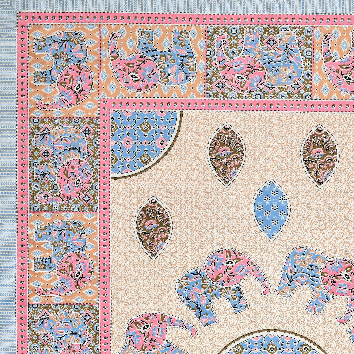 Elora Pink Elephant Mandala Murugan cotton single bedsheet 60x90 with pillow cover – pink – wholesale Jaipur – view 3