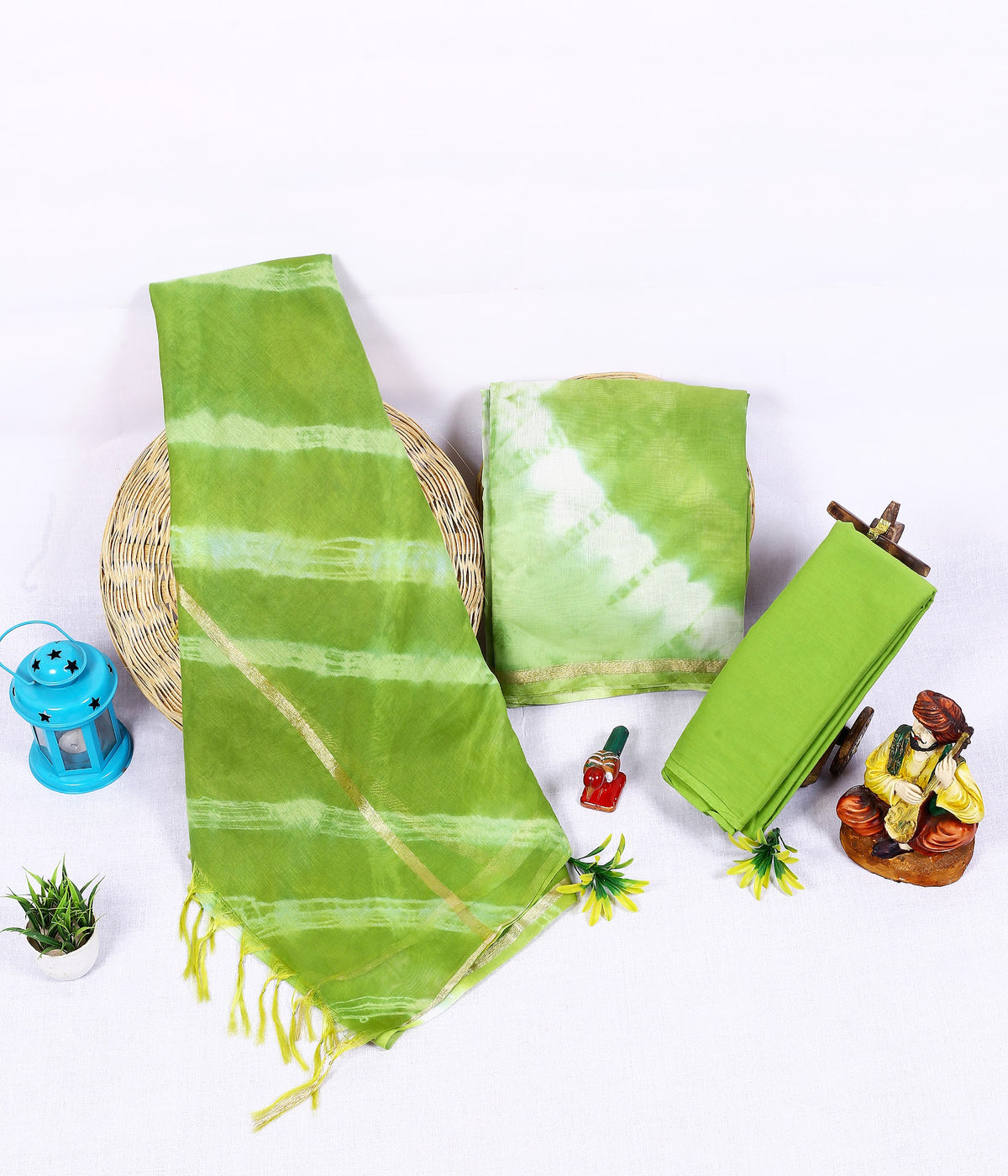 Dhani Leheriya Lime Leheriya Chanderi silk tie-dye suit material