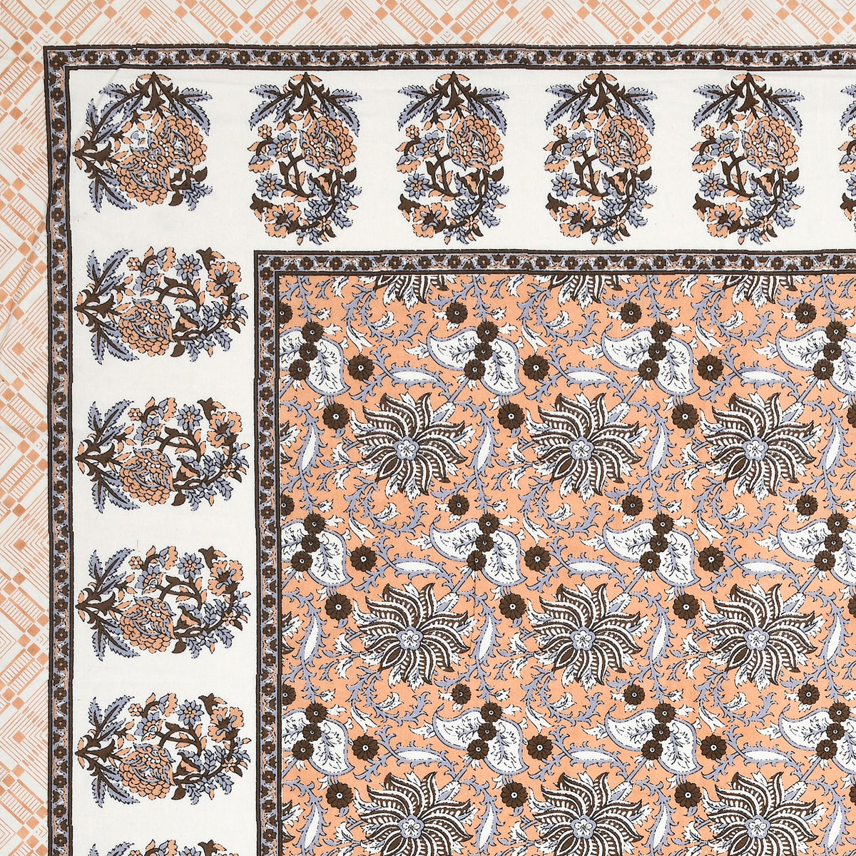 Elora Peach Kalamkari Floral Murugan cotton single bedsheet 60x90 with pillow cover – peach – wholesale Jaipur – view 3