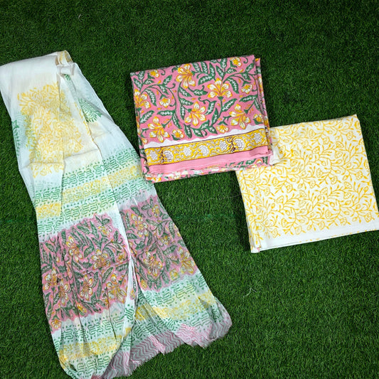 Gulnaar Pink Lemon Floral Hand Block Print Cotton Suit with Chiffon Dupatta – Unstitched 3 Piece Suit Material 10-XoRFkQmeaxyflc5_U-GNizHJYIDECn_w2000