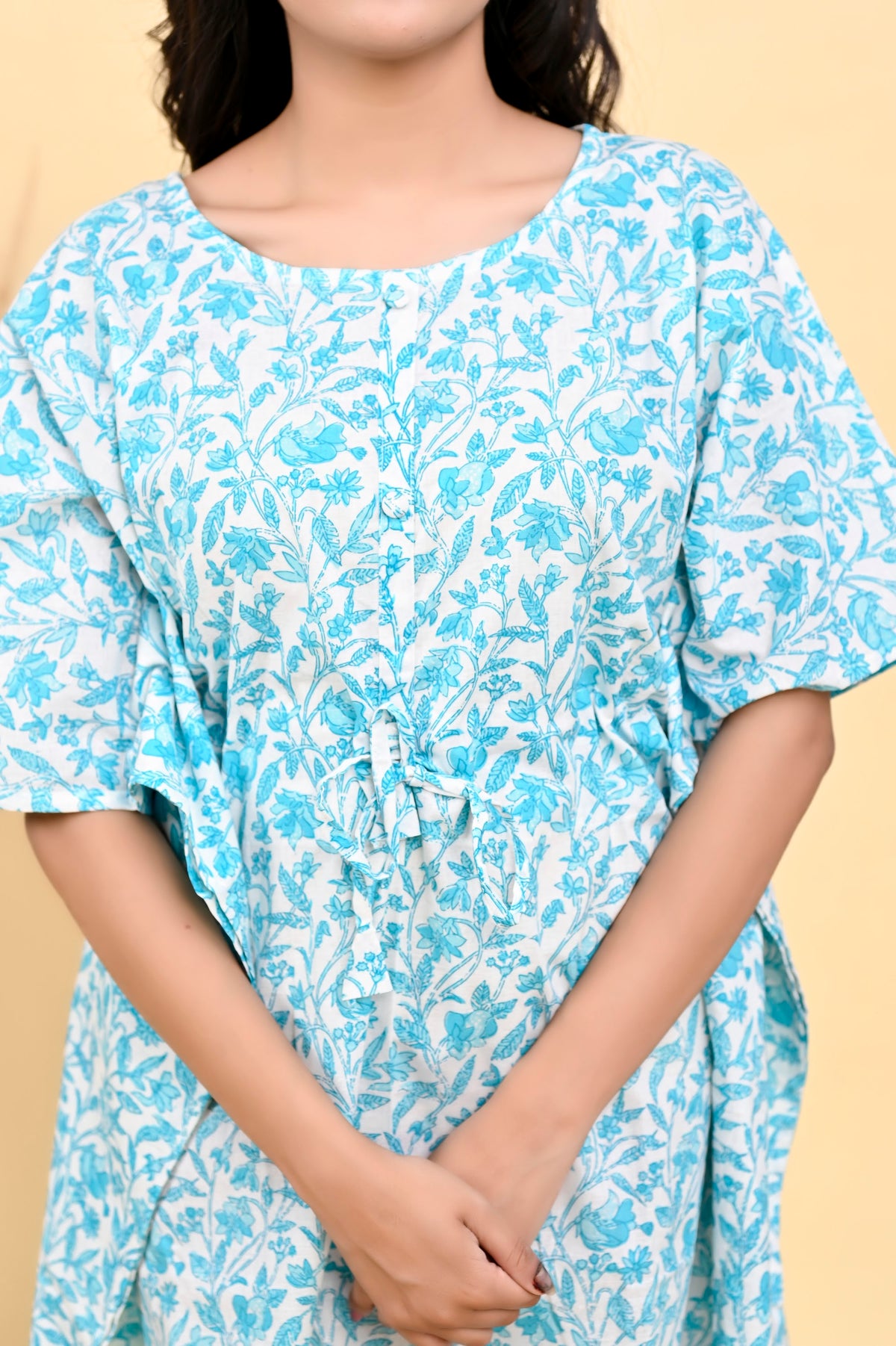 Sky Aqua Floral kaftan dress – make to order wholesale – view 6
