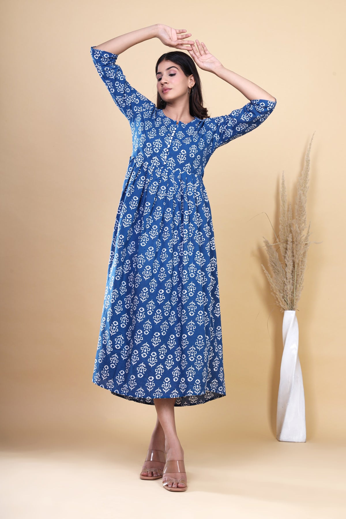 Printed Cotton Tiered Kurti Dress – Blue Floral Long (Make to Order) Ready to Wear 10sjUTIlntv_pc1mJ6qdYLP7D56-mR9N5_w2000