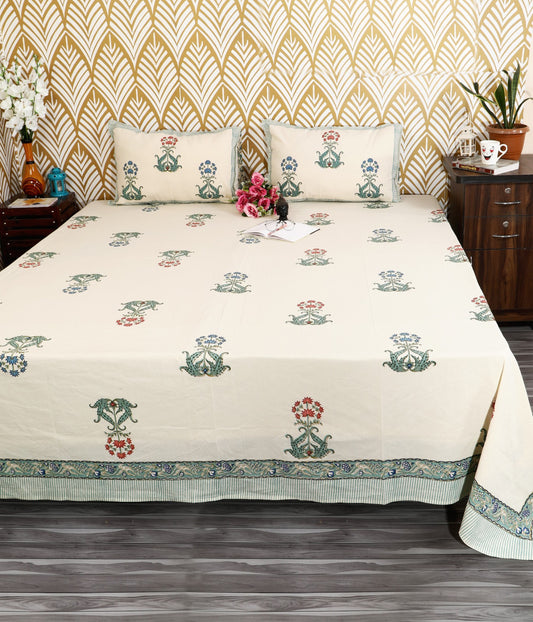 Prakriti Yuvraj Teal Mughal Floral Pure Cotton King Size Bedsheet 108x108 with 2 Pillow Covers Bedsheet 10vRhhNMslWdmrpVGd56rXJQuVx23bVP-_w2000