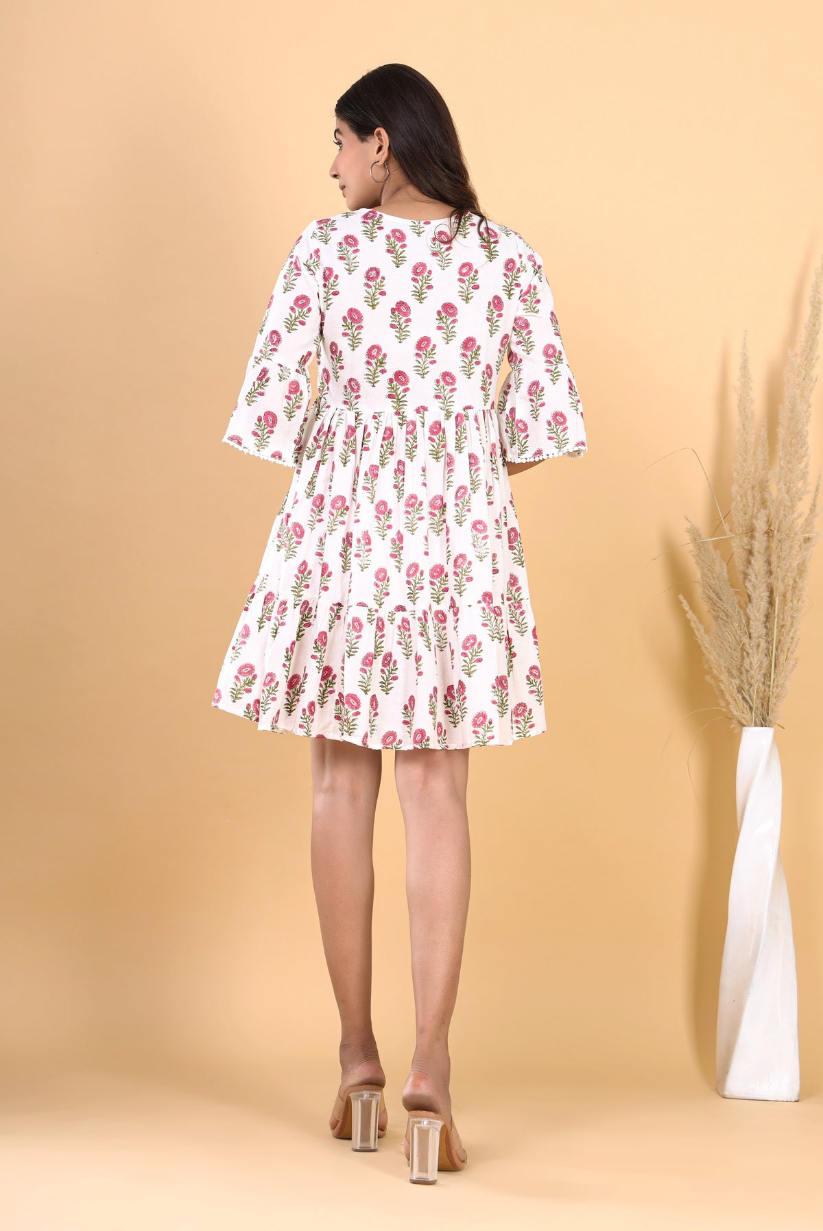 Printed Cotton Tiered Kurti Dress – White Pink Rose Short (Make to Order) Ready to Wear 11-WeT_Jx9YJ5w5R-PXdwzk_hhhN7w5wP_w2000